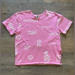 Jostar vintage women’s size large pink fish sea print short sleeve t-shirt tee